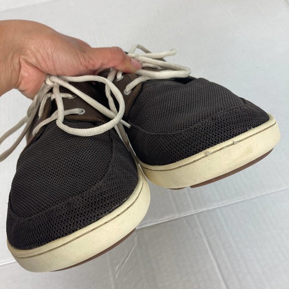 Olukai Mens Siz 11 Nohea Lace Up Mesh Casual Shoes Brown Drop In Heel Slip On - Picture 3 of 9